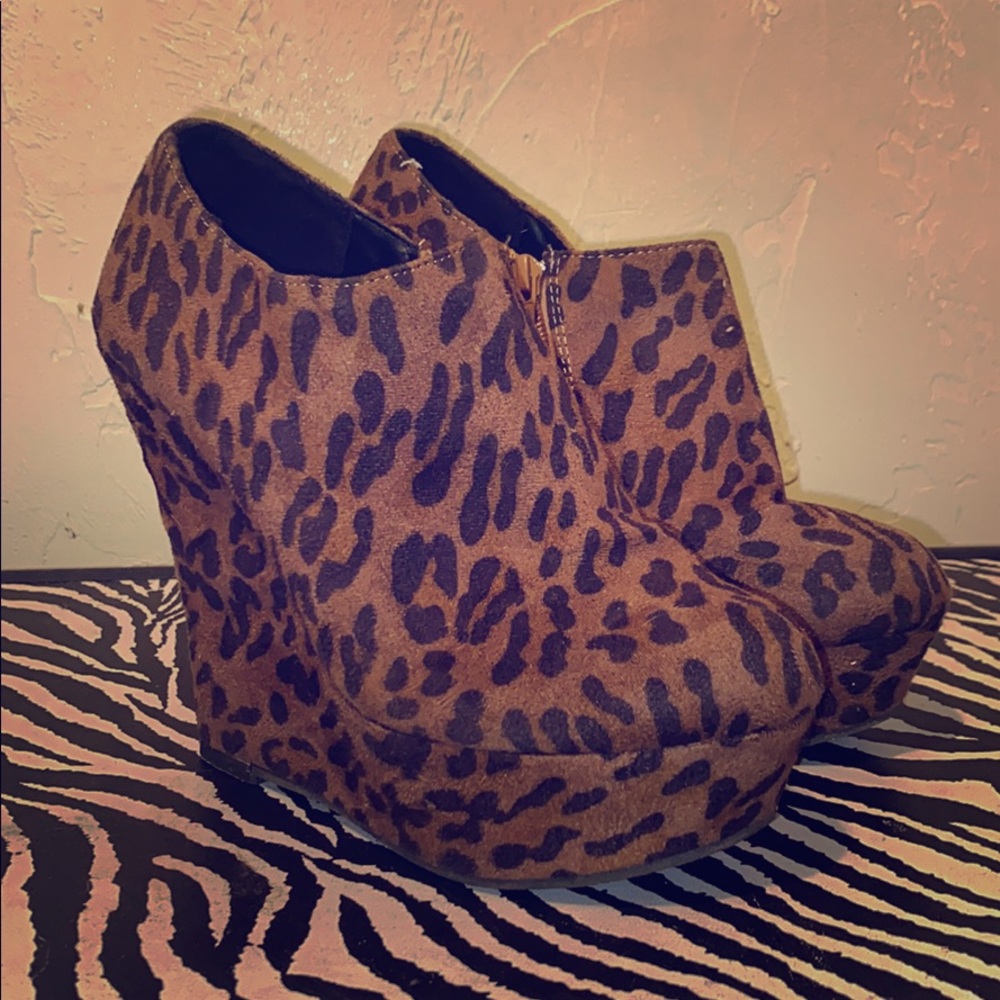 suede leopard wedge heels . Size 8